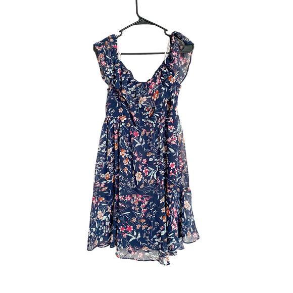 Lulus My Favorite Navy Blue Floral Print Off-the-Shoulder Dress - Large - Picture 4 of 5